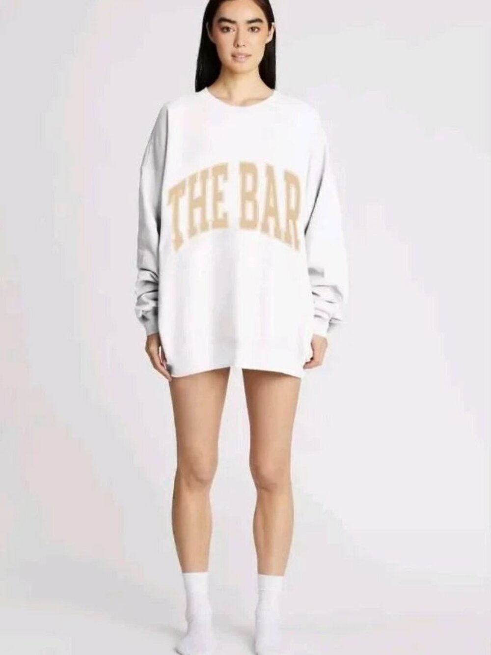 The Bar Varsity Sweatshirt Pullover Long Sleeve Top Crewneck White Size Large